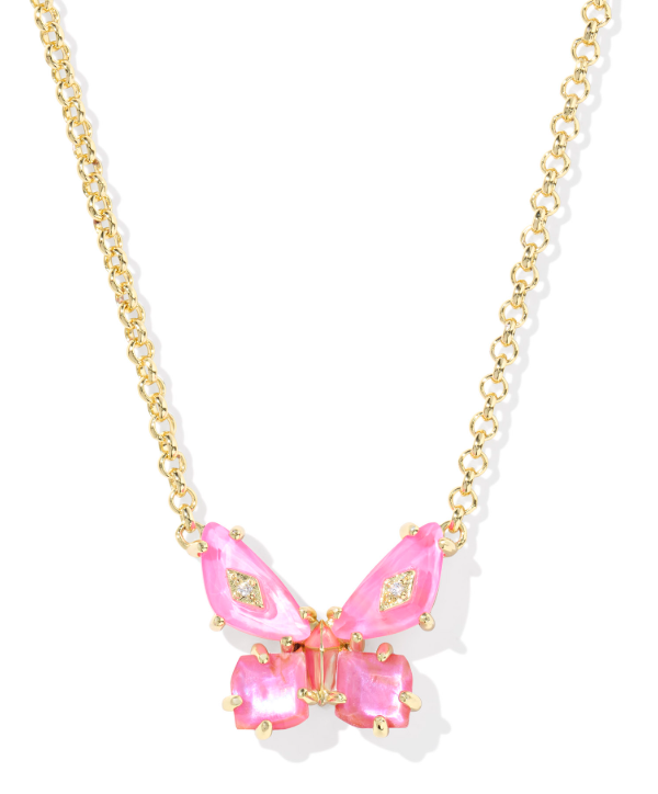 Bianca Butterfly Gold Plated Pink Mix Short Pendant Necklace by Kendra Scottq
