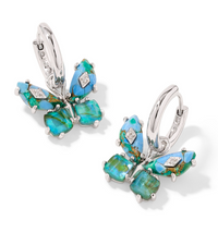 Bianca Butterfly Silver Bright Aqua Mix Huggie Earrings by Kendra Scott