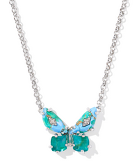 Bianca Butterfly Silver Bright Aqua Mix Short Pendant Necklace by Kendra Scott