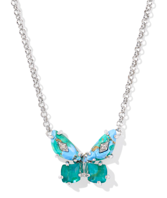 Bianca Butterfly Silver Bright Aqua Mix Short Pendant Necklace by Kendra Scott