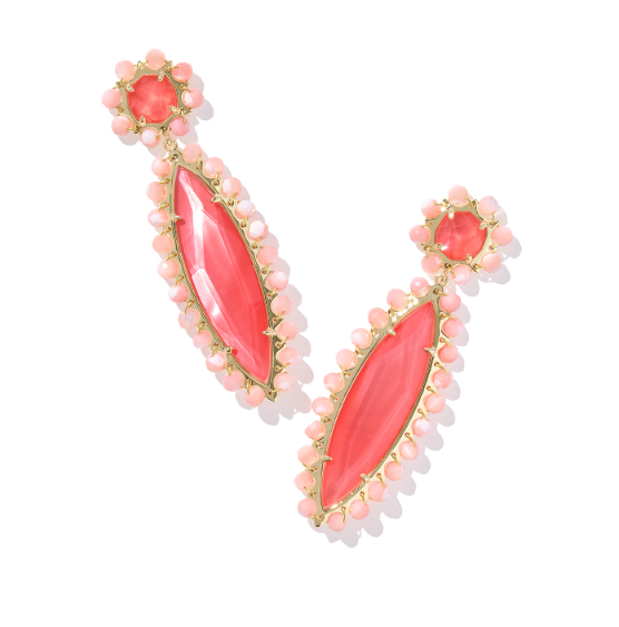Genevieve Gold Plated Coral Pink Mother of Pearl Beaded Statement Earrings by Kendra Scott