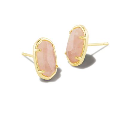 Grayson Gold Plated Rose Quartz Stone Stud Earrings by Kendra Scott