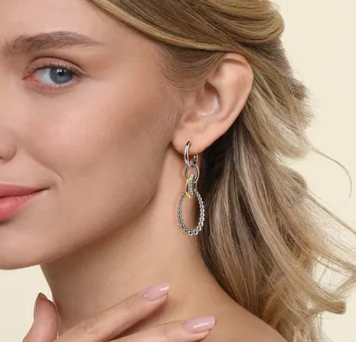 Two-Tone Sterling Silver--Yellow Gold Bujukan Linking Drop Earrings