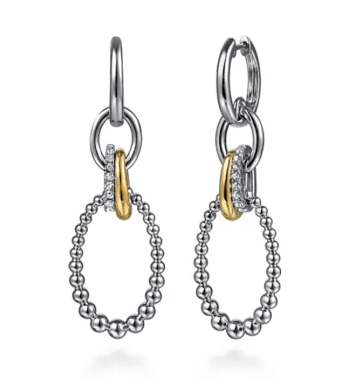 Two-Tone Sterling Silver--Yellow Gold Bujukan Linking Drop Earrings