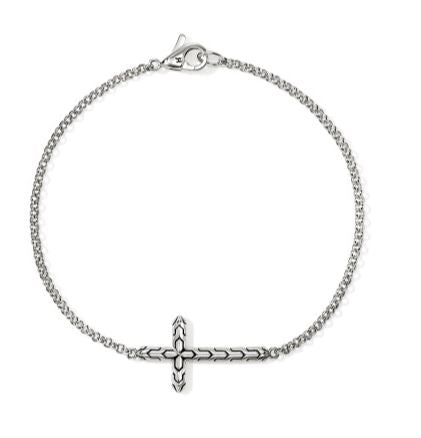 JH Essentials Spiritual Silver 2mm Mini Rolo Chain Cross Bracelet Sz M by John Hardy
