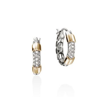 JH Essentials 14K Gold & Silver 0.20cttw Diamond Pave Hoop Earrings by John Hardy