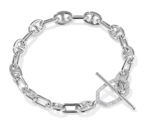 Elaina Toggle Silver White CZ Link & Chain Bracelet by Kendra Scott