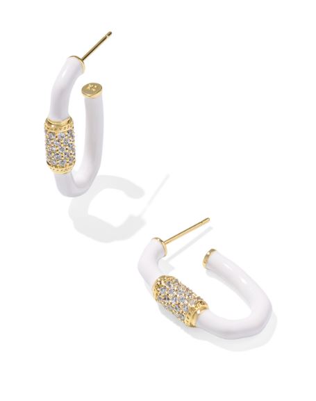Emery Enamel Gold White Mix Hoop Earrings by Kendra Scott