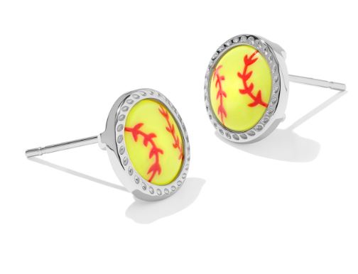Softball Silver Chartreuse Magnesite Stud Earrings by Kendra Scott