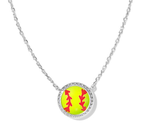 Softball Silver Chartreuse Magnesite Short Pendant Necklace by Kendra Scott