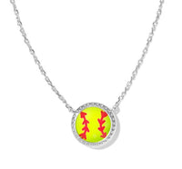 Softball Silver Chartreuse Magnesite Short Pendant Necklace by Kendra Scott