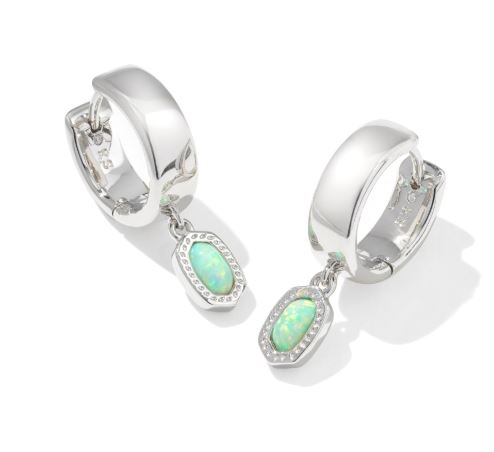 Mini Ellie Silver Green LAB GROWN Opal Wide Huggie Earrings by Kendra Scott