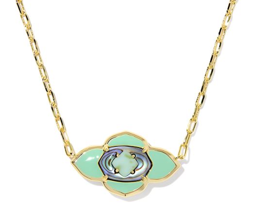 Abbie Medallion Gold Plated Abalone Sea Green Mix Short Pendant Necklace by Kendra Scott
