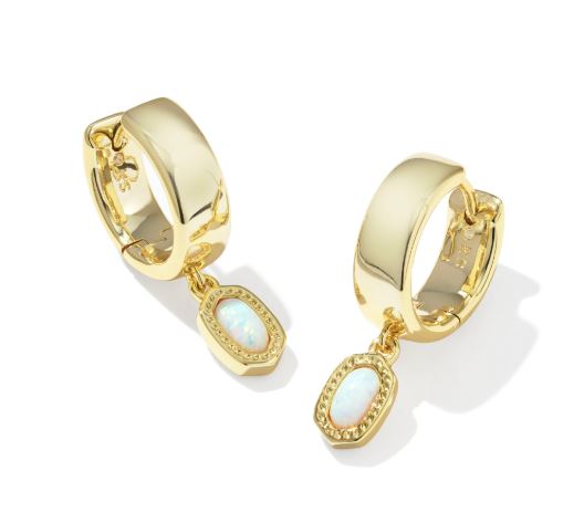 Mini Ellie Gold Plated Bright White LAB GROWN Opal Wide Huggie Earrings by Kendra Scott