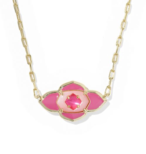 Abbie Medallion Gold Plated Hot Pink Mix Short Pendant Necklace by Kendra Scott