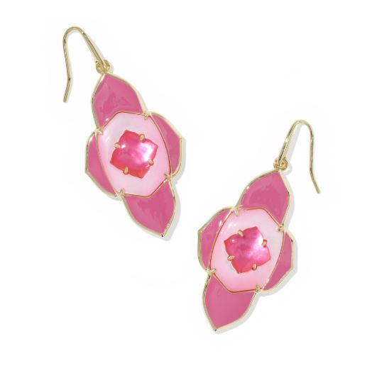 Abbie Medallion Gold Plated Hot Pink Mix Drop Earrings by Kendra Scott