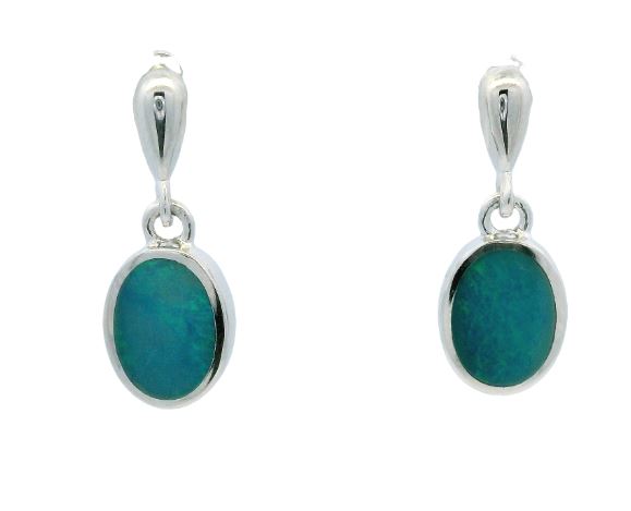 Sterling Silver Oval Opal Doublet Earrings