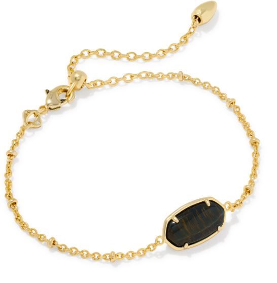 Tiger Striped Elaina Gold Plated Dark Brown Hawk's Eye Delicate Chain Bracelet by Kendra Scott