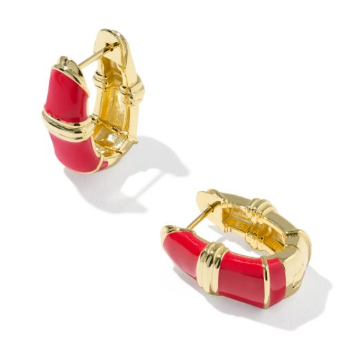 Courtney Gold Plated Red Enamel Huggie Earrings by Kendra Scott