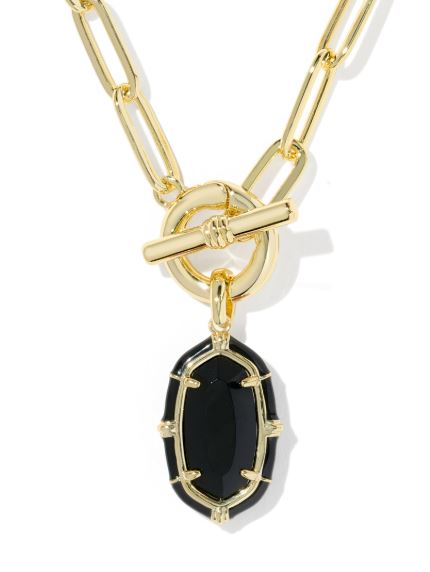 Elisa Gold Plated Black Agate Enamel Link & Chain Necklace by Kendra Scott