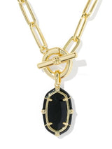 Elisa Gold Plated Black Agate Enamel Link & Chain Necklace by Kendra Scott