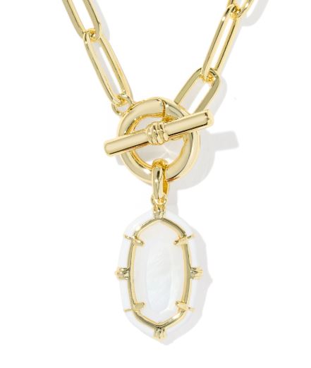 Elisa Gold Plated White Mother of Pearl Enamel Link & Chain Necklace by Kendra Scott