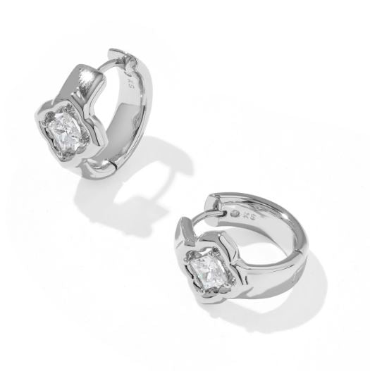 Mallory Silver White CZ Crystal Huggie Earrings by Kendra Scott