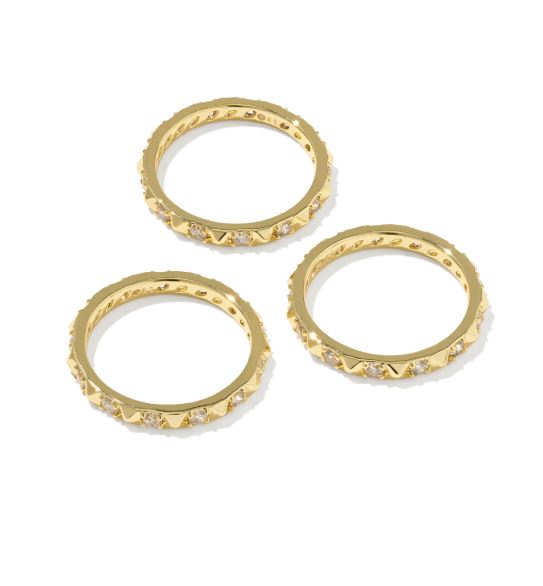 Fate Yellow Gold Plated White CZ Ring Set of 3 by Kendra Scott