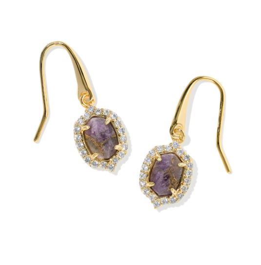 Daphne Crystal Frame Gold Plated Bronze Veined Purple Amethyst Drop Earrings by Kendra Scott