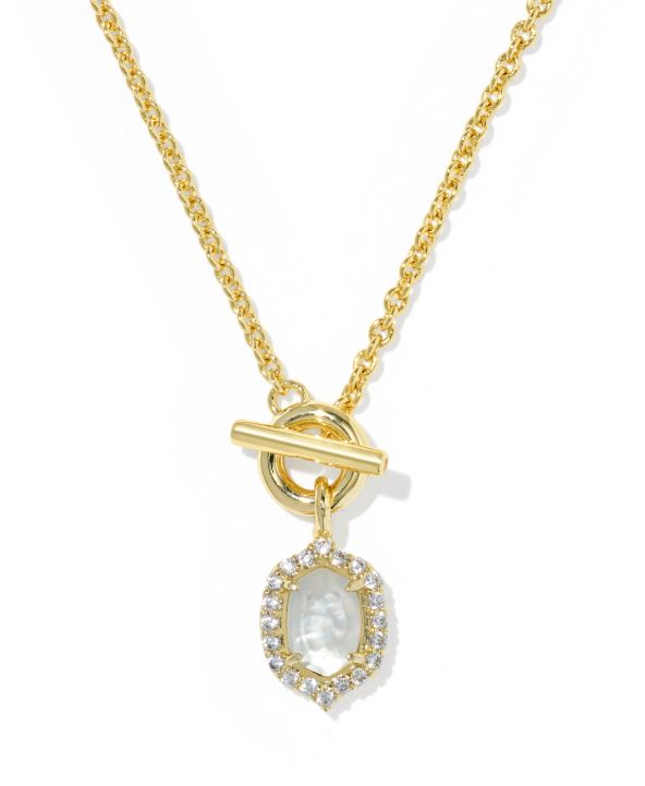Daphne Crystal Frame Gold Plated Ivory Mother of Pearl Toggle Necklace by Kendra Scott