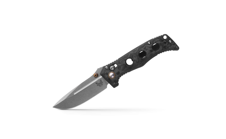 Mini Adamas CPM-CruWear Blade with Marbled Cabon Fiber Handle by Benchmade