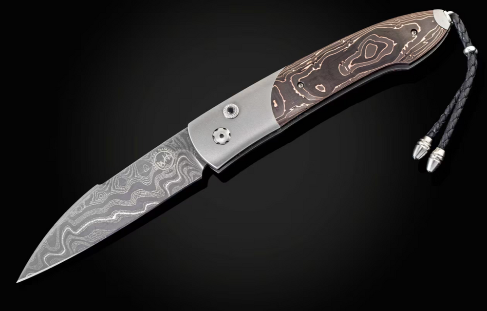 Automatic Opening Folding Knife with Titanium, Damascus, & Carbon Fiber by William Henry