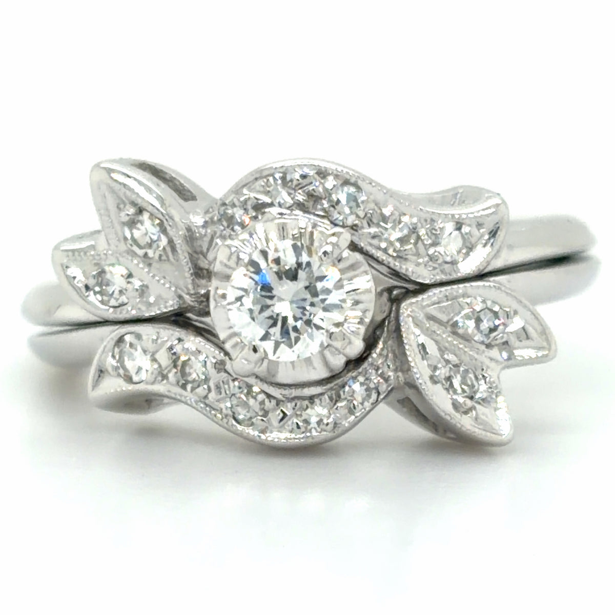 Estate Dimaond Wedding Set with Floral Motif