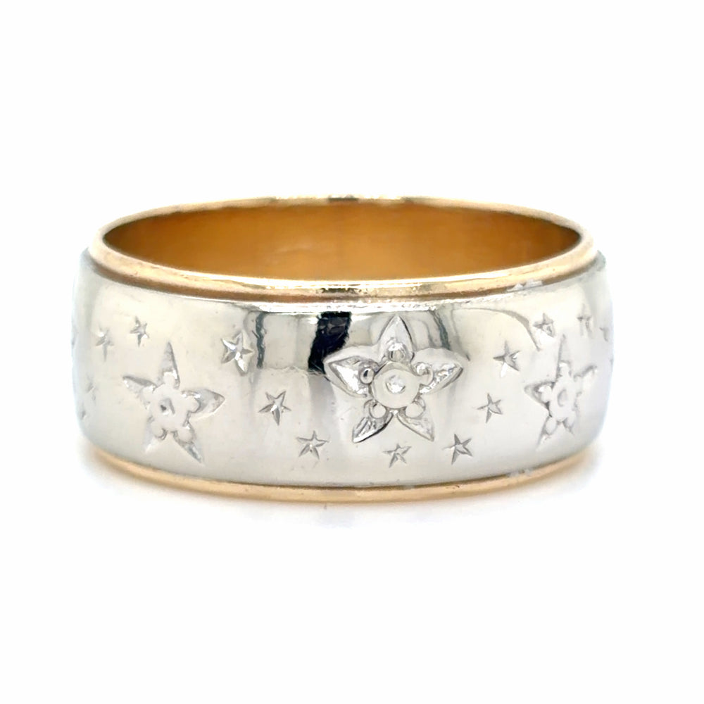 Estate size 9 Two Tone Star Motif Wedding Band