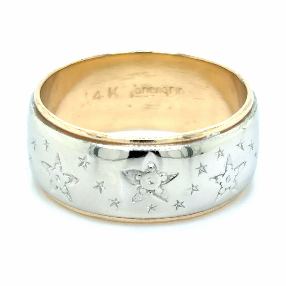 Estate size 9 Two Tone Star Motif Wedding Band