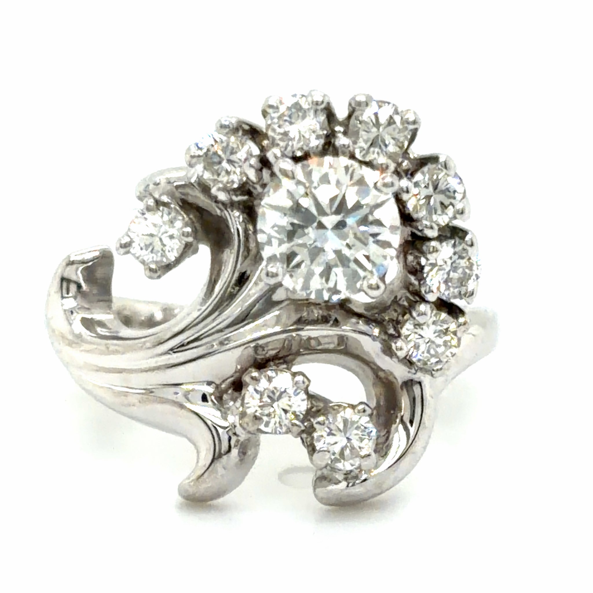 Estate 0.95cttw Diamond Mid-Century Cocktail Ring