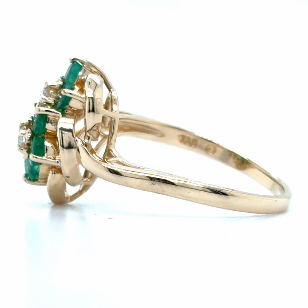 Estate Emerald & Diamond Double Flower Ring