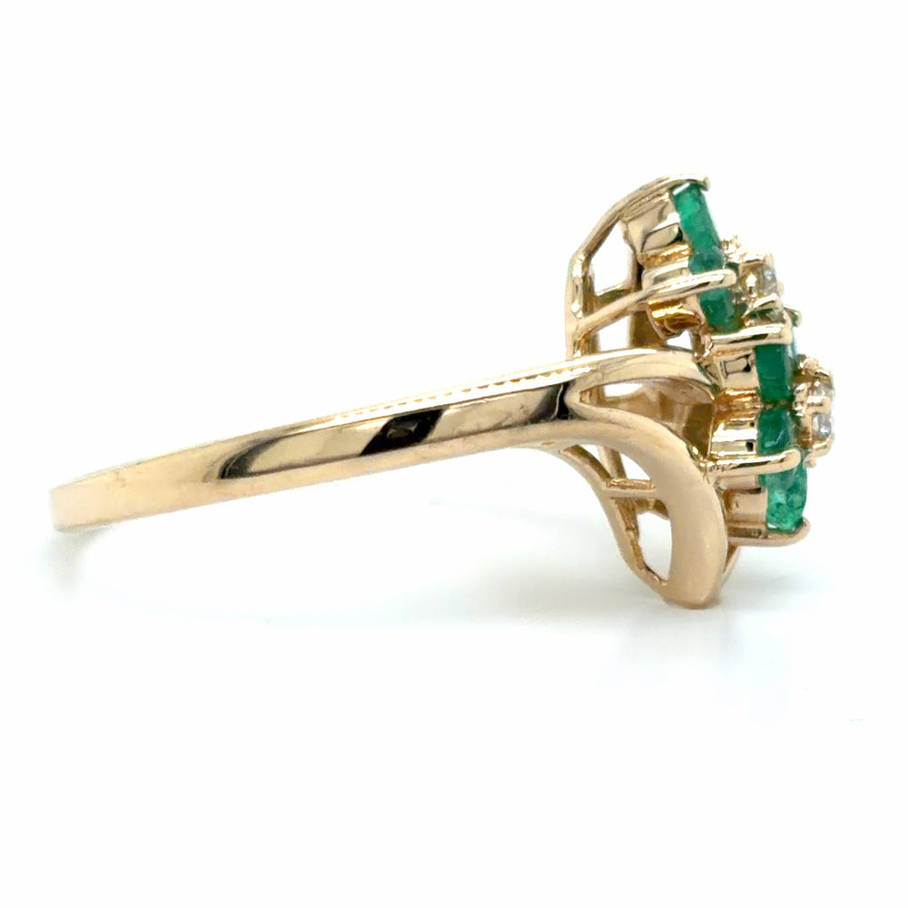 Estate Emerald & Diamond Double Flower Ring