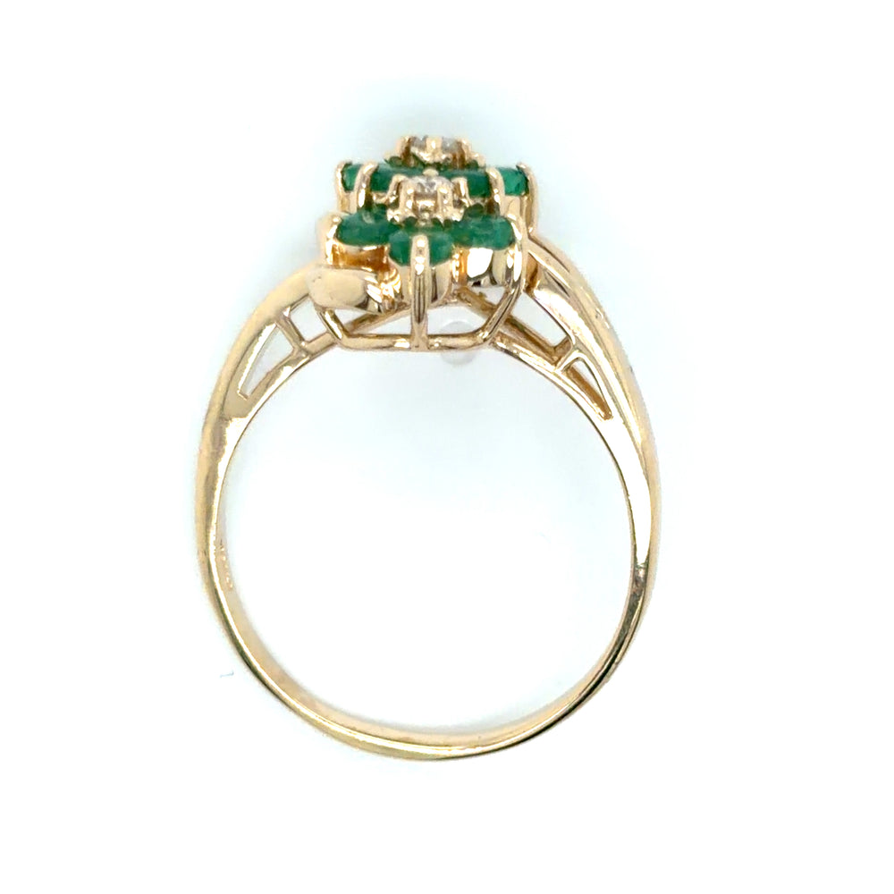 Estate Emerald & Diamond Double Flower Ring