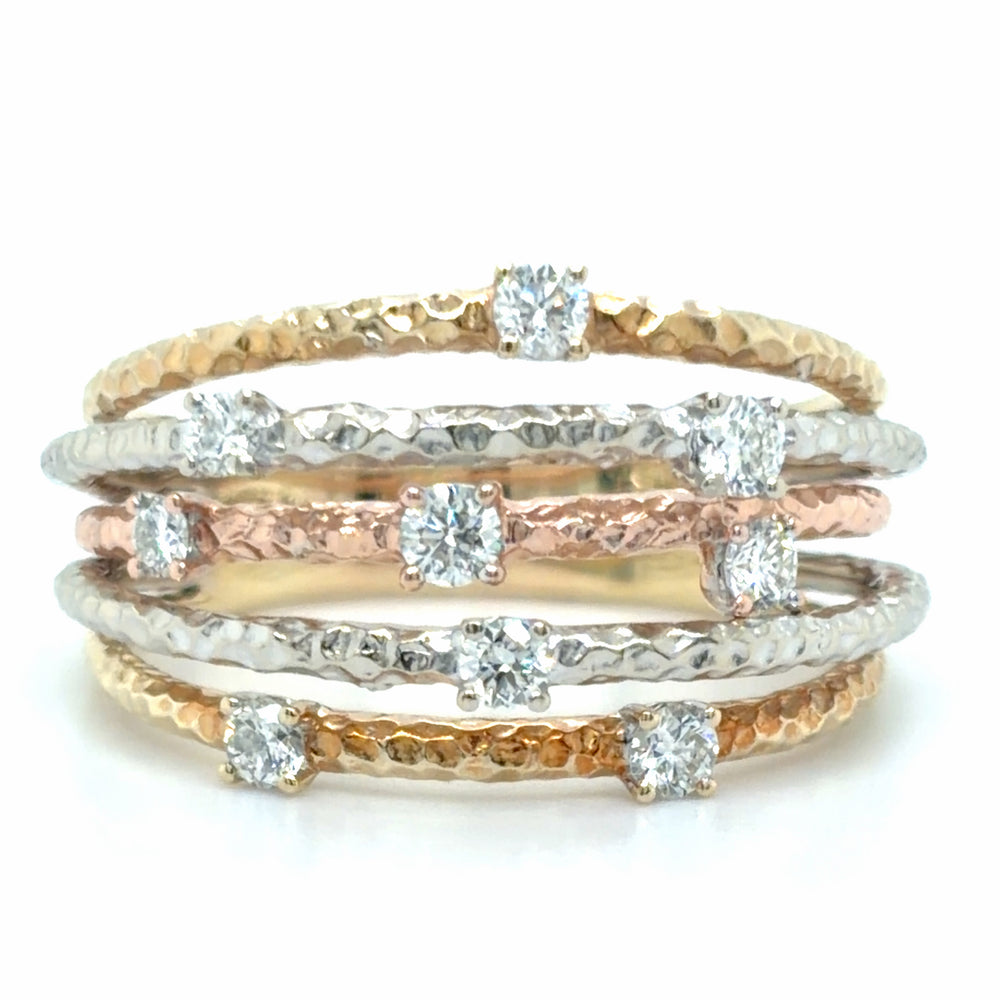 Estate Tri-Color Gold & Diamond Hammered Ring