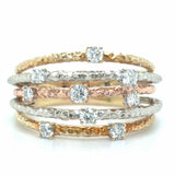 Estate Tri-Color Gold & Diamond Hammered Ring