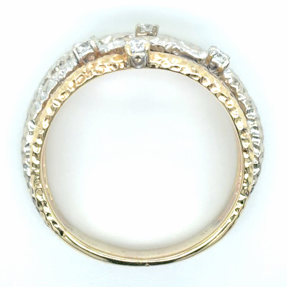 Estate Tri-Color Gold & Diamond Hammered Ring