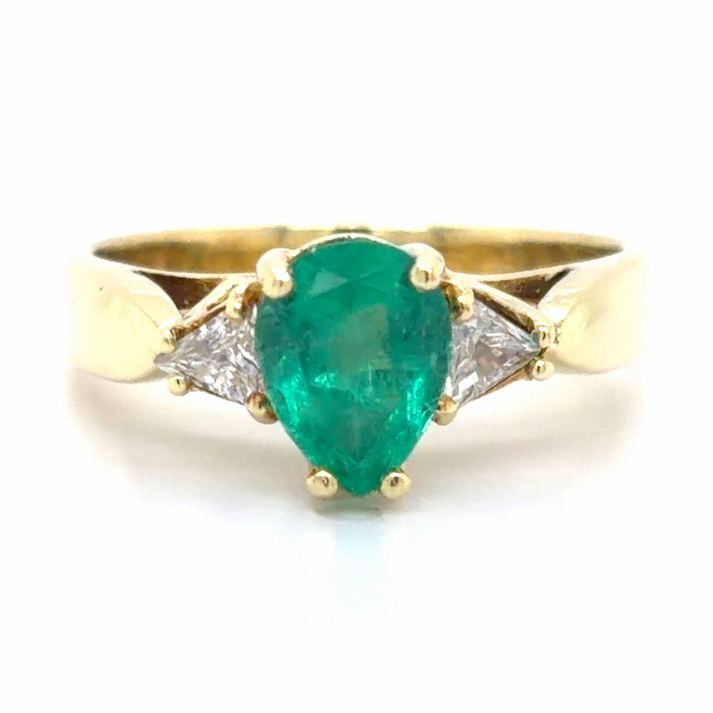 Estate Pear Cut Emerald & Diamond Fashion Ring