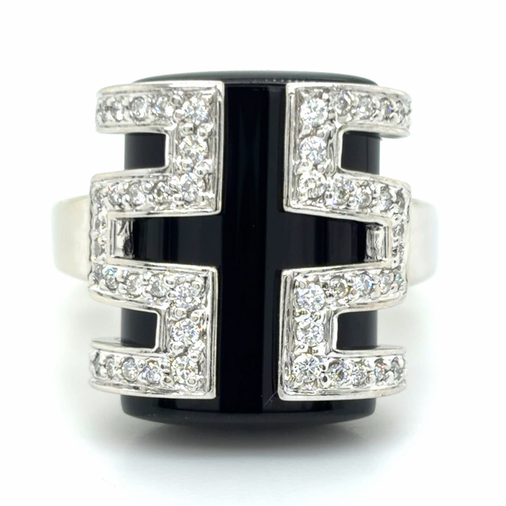Estate Art Deco Inspired Black Onyx Cocktail Ring