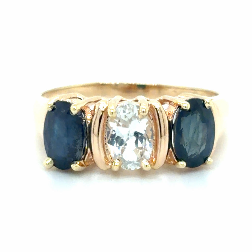 Estate Aquamarine & Blue Sapphire 3-Stone Ring