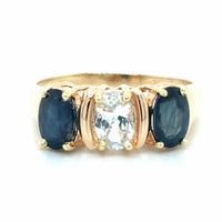 Estate Aquamarine & Blue Sapphire 3-Stone Ring