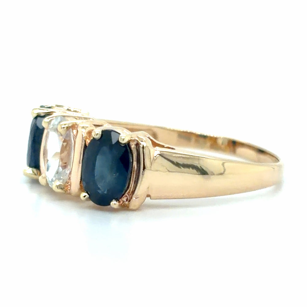 Estate Aquamarine & Blue Sapphire 3-Stone Ring