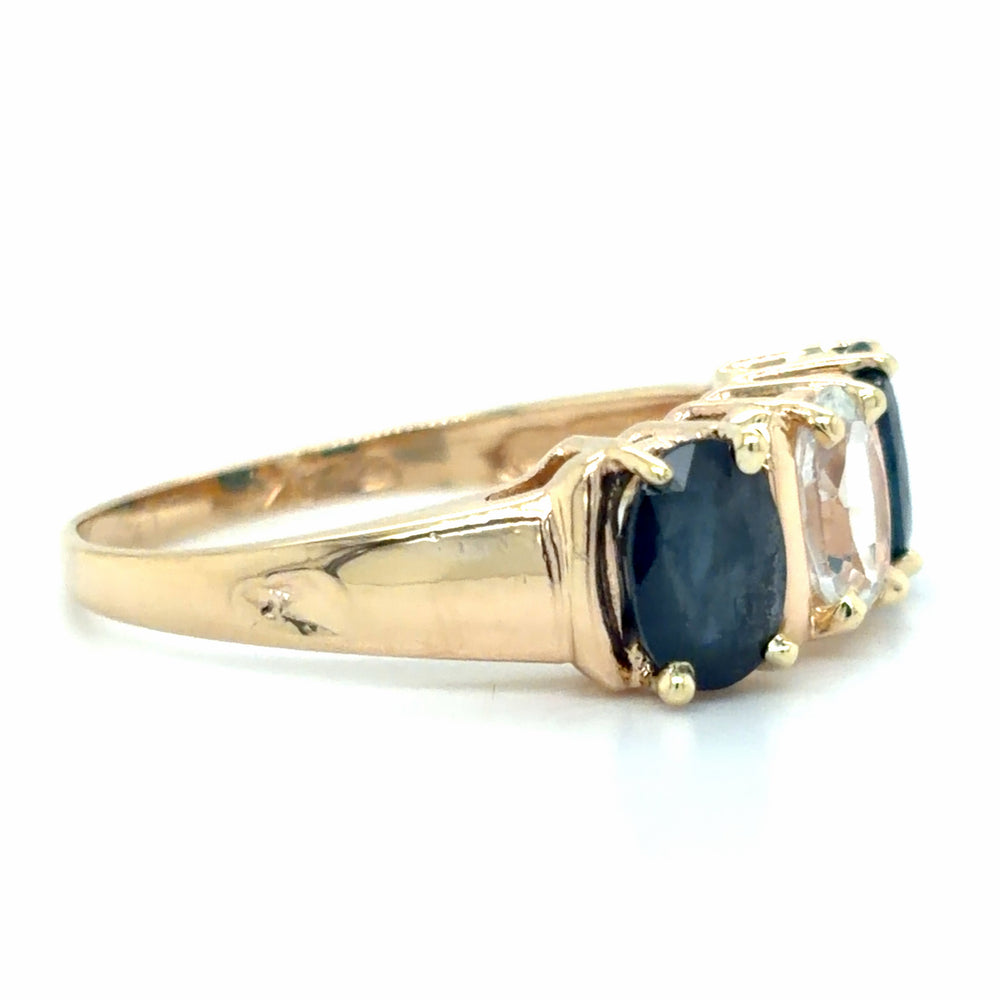 Estate Aquamarine & Blue Sapphire 3-Stone Ring