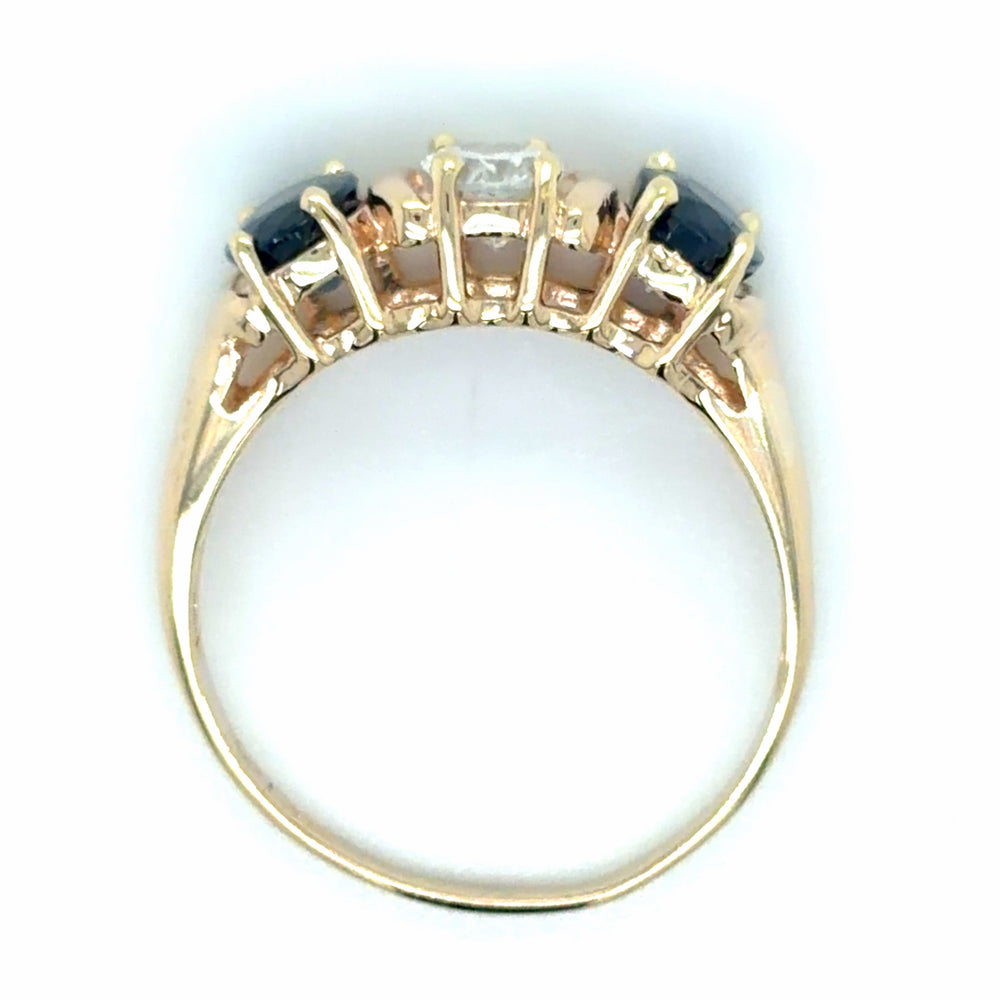Estate Aquamarine & Blue Sapphire 3-Stone Ring