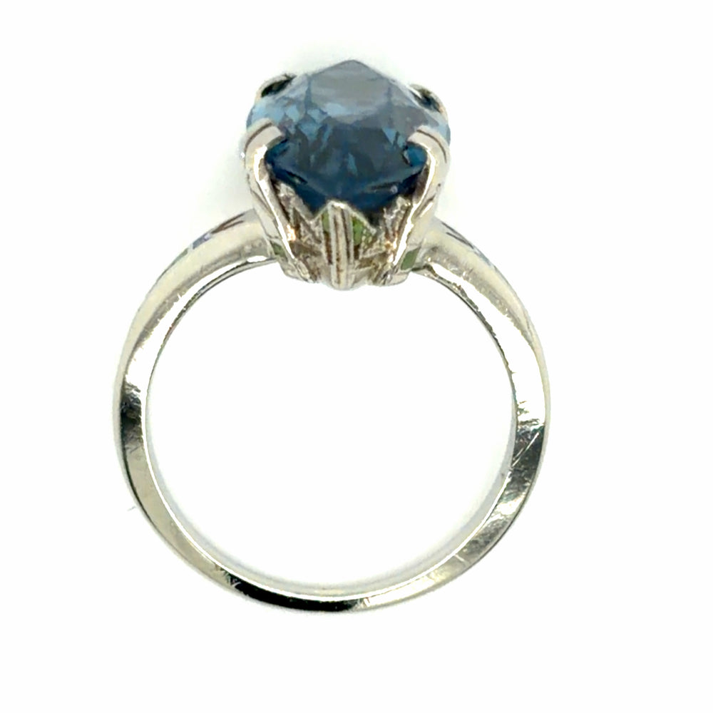 Estate Blue Topaz Navette Ring with Enamel Details